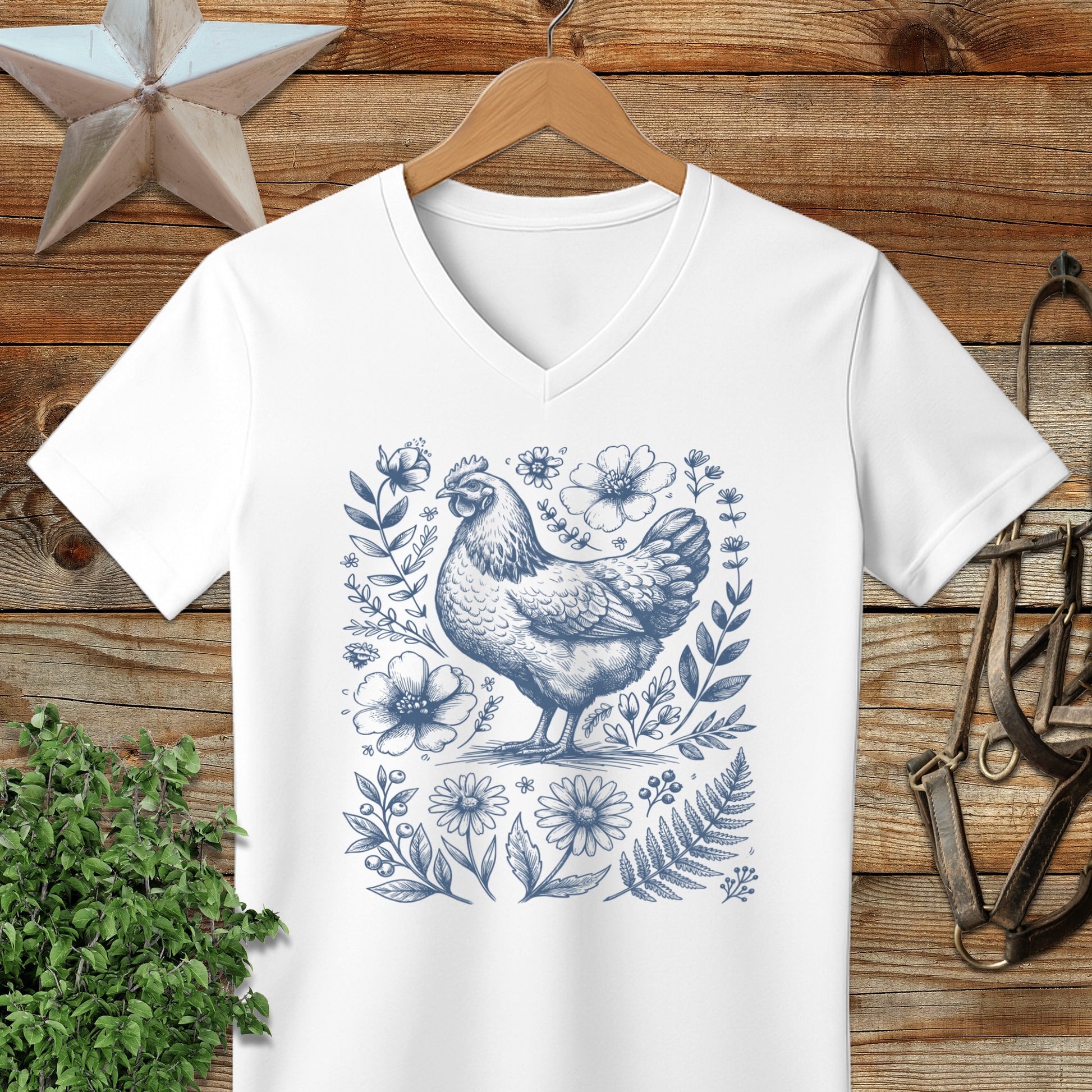 Botanical Chicken Illustration V-neck