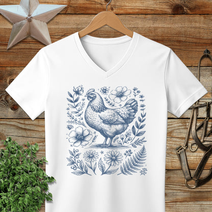Botanical Chicken Illustration V-neck