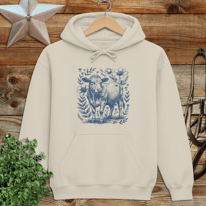 Botanical Cow Illustration Hoodie