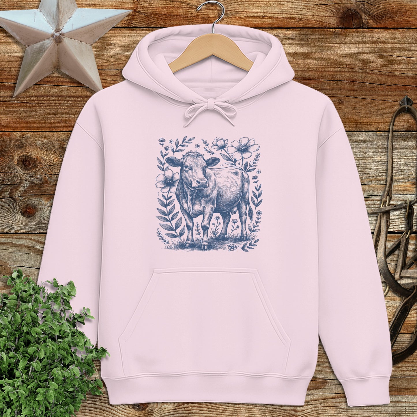 Botanical Cow Illustration Hoodie