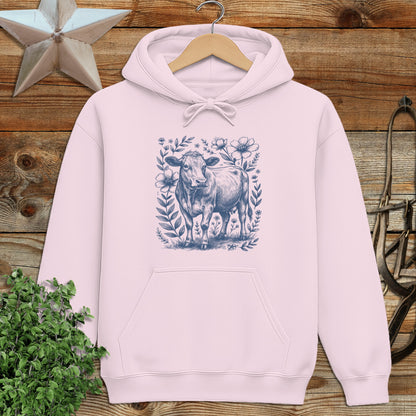 Botanical Cow Illustration Hoodie