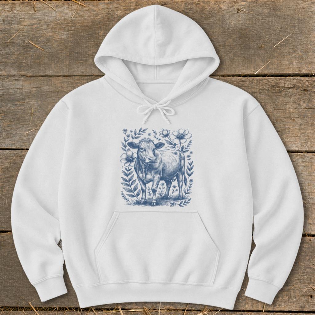 Botanical Cow Illustration Hoodie