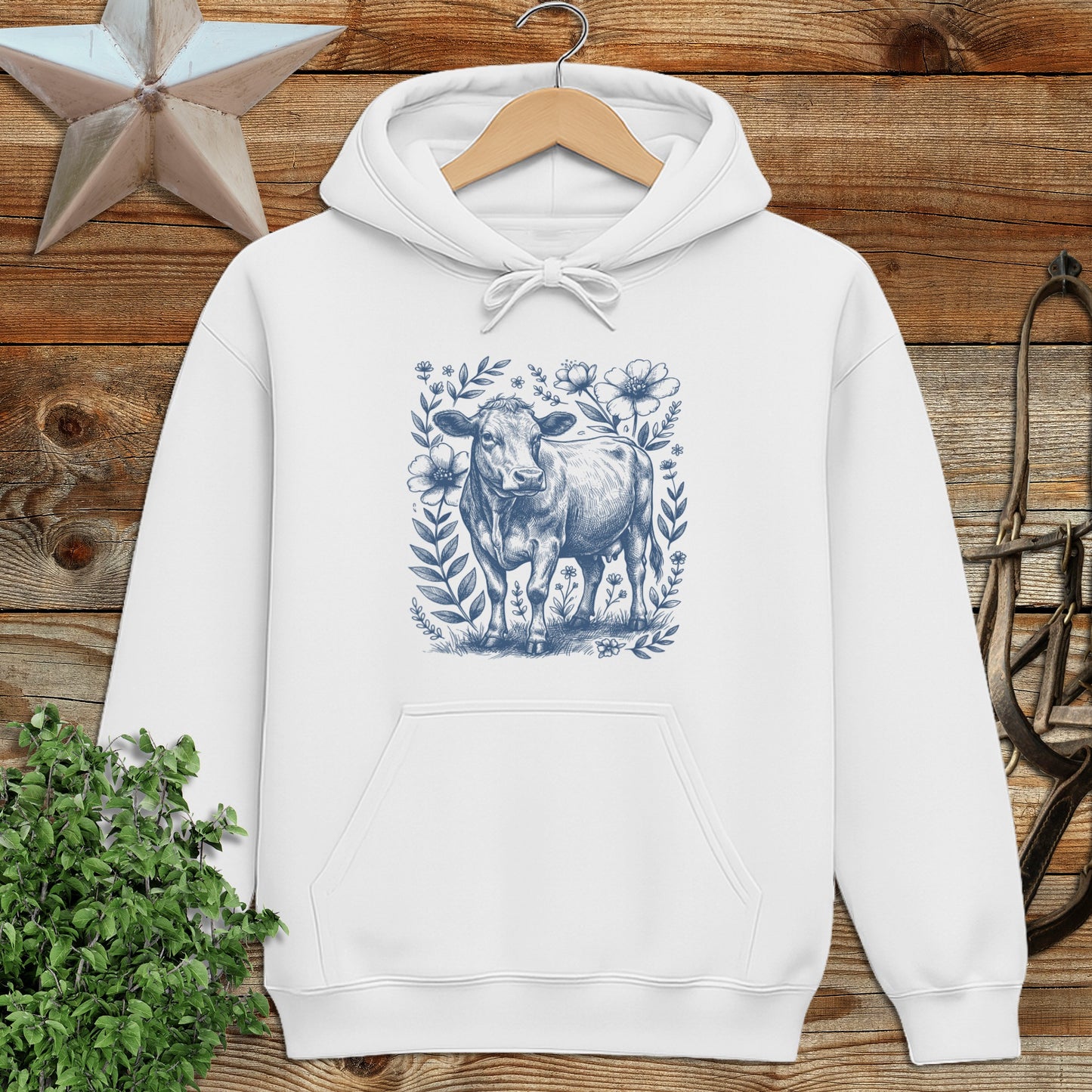 Botanical Cow Illustration Hoodie
