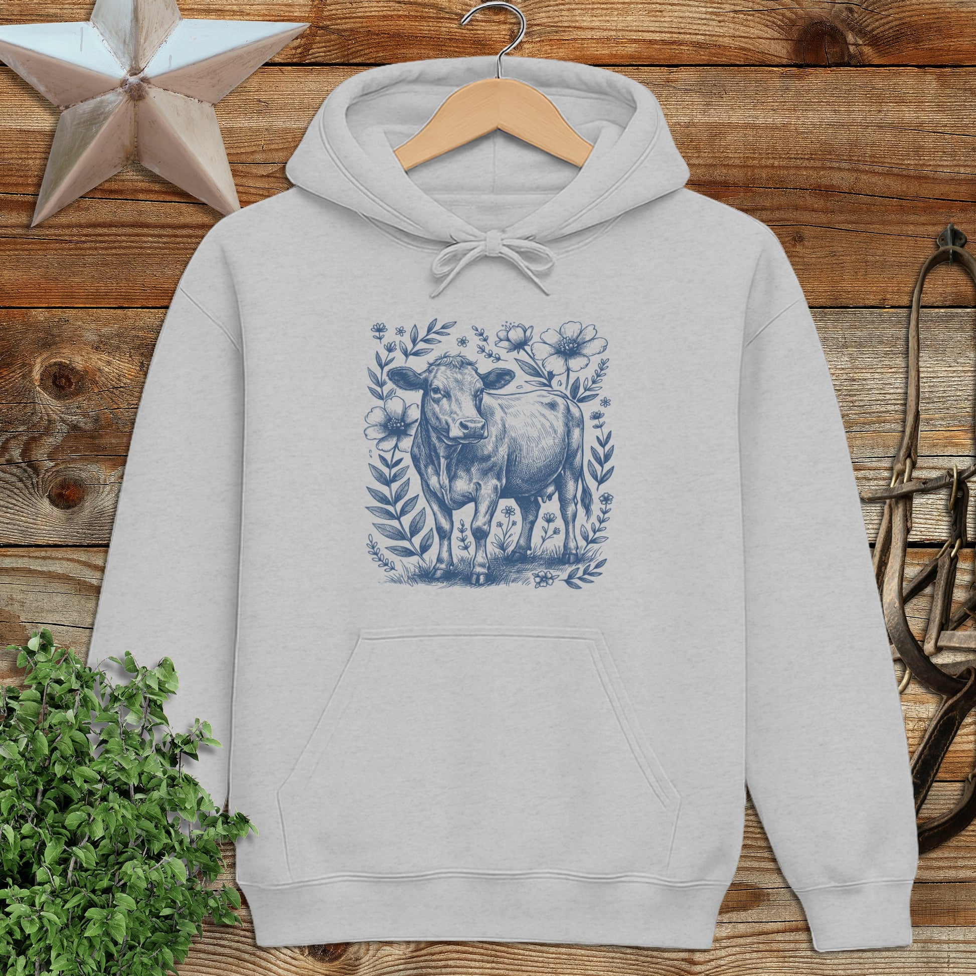 Botanical Cow Illustration Hoodie