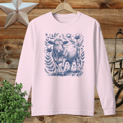 Botanical Cow Illustration Long Sleeve Tee