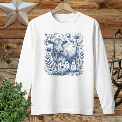 Botanical Cow Illustration Long Sleeve Tee