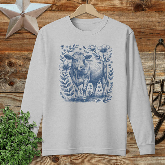 Botanical Cow Illustration Long Sleeve Tee