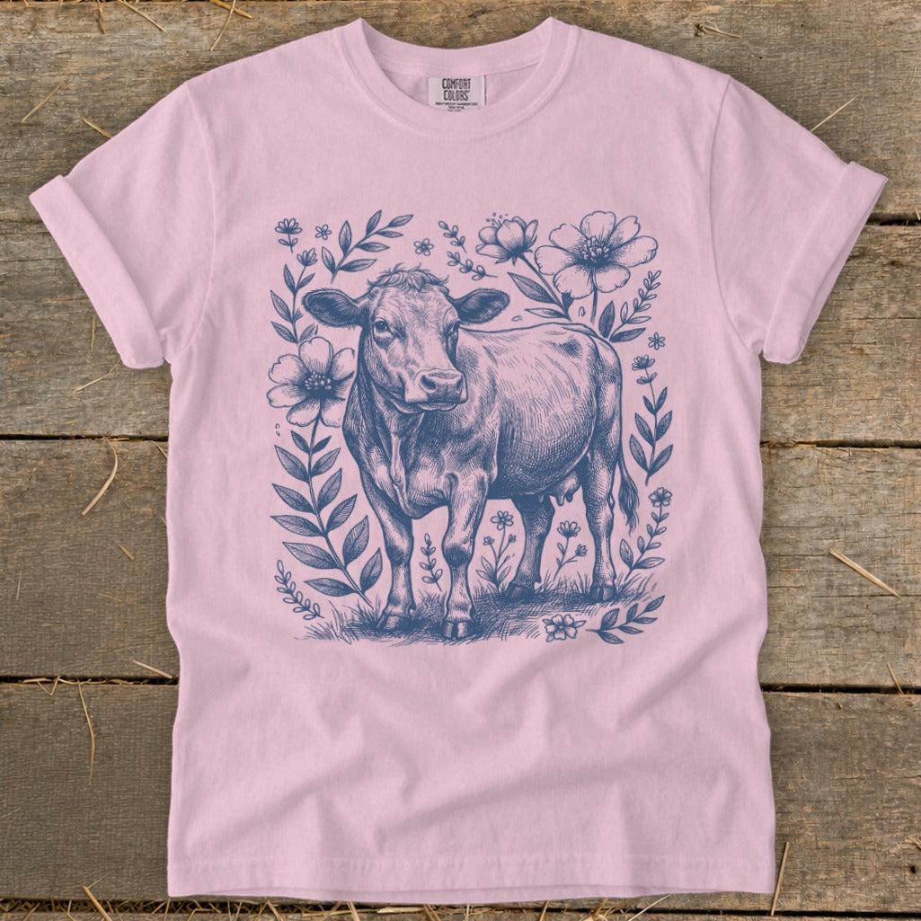 Botanical Cow Illustration Signature Tee