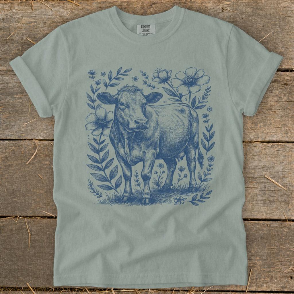 Botanical Cow Illustration Signature Tee