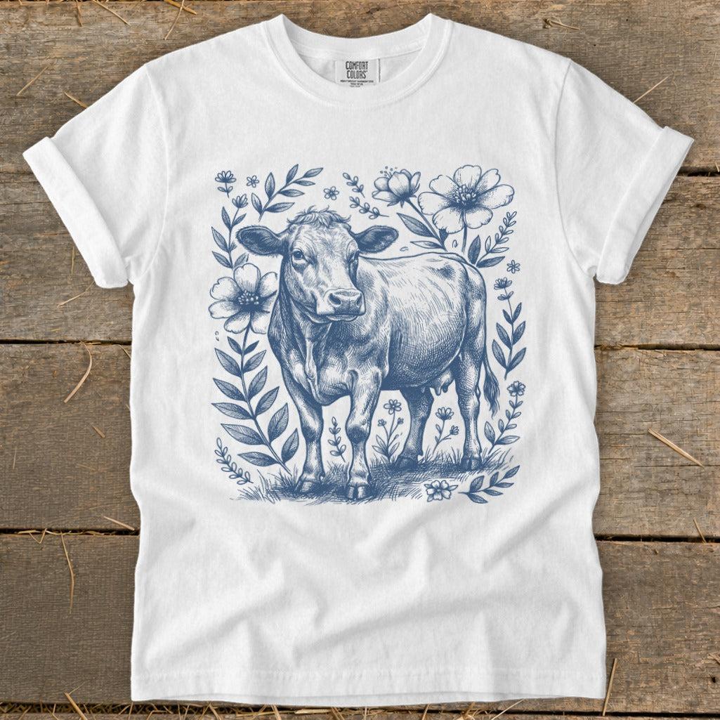 Botanical Cow Illustration Signature Tee