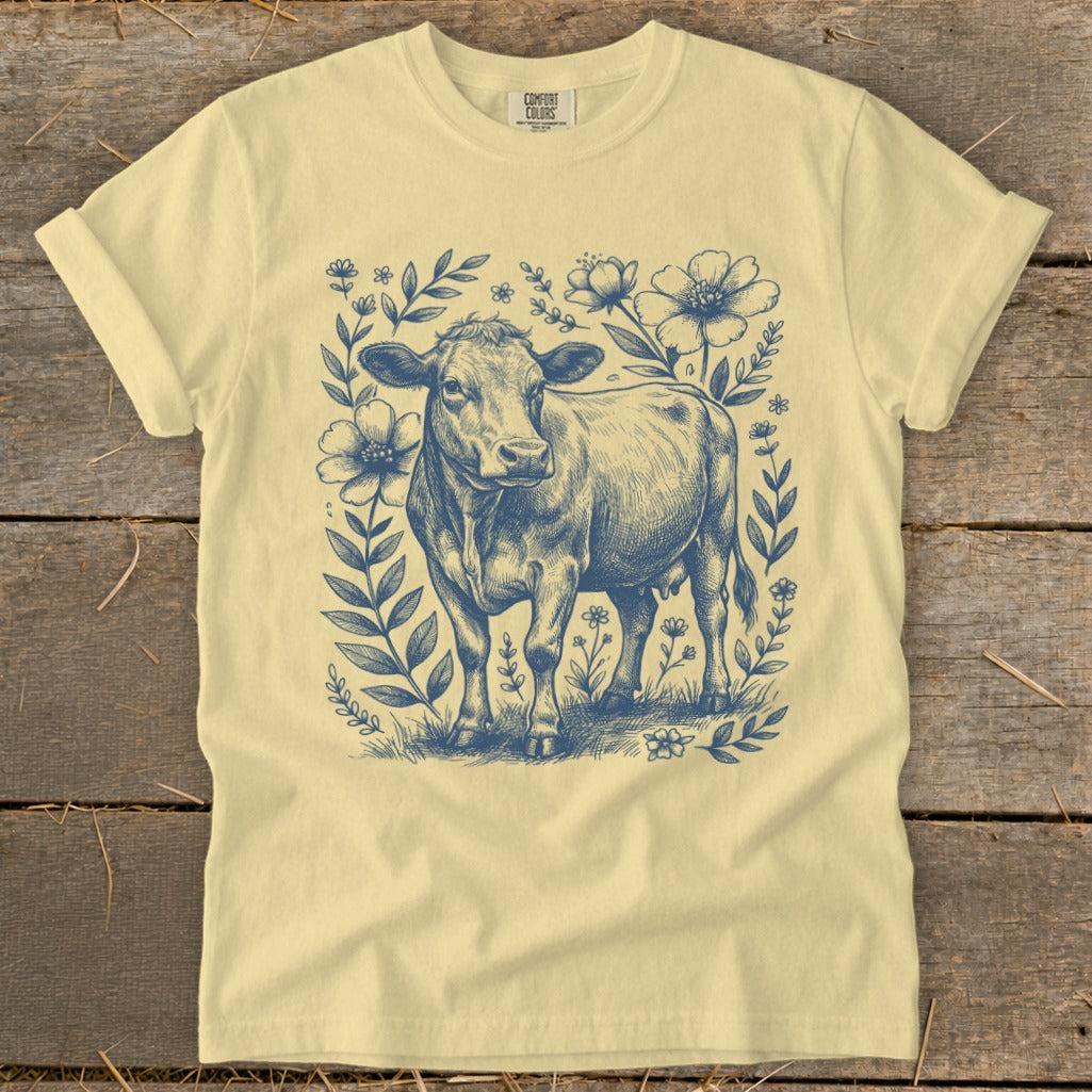 Botanical Cow Illustration Signature Tee