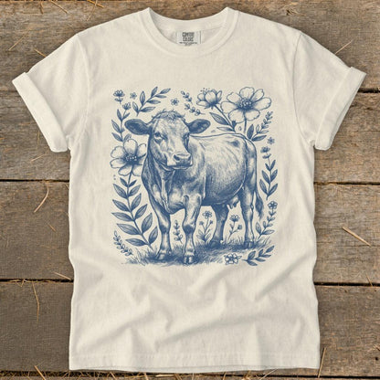 Botanical Cow Illustration Signature Tee