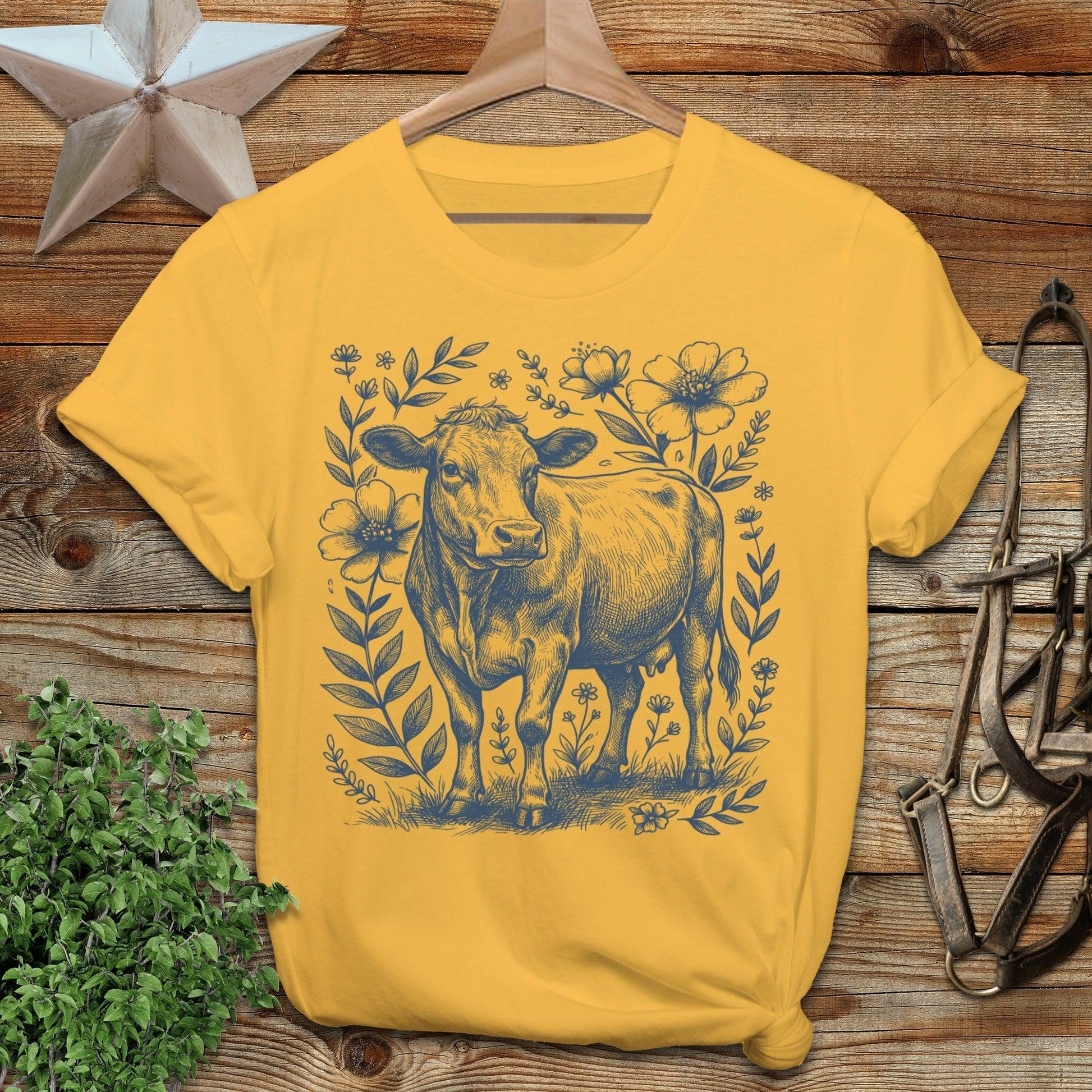 Botanical Cow Illustration Softstyle Tee