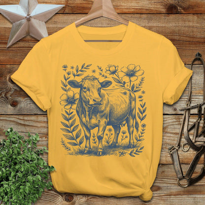 Botanical Cow Illustration Softstyle Tee