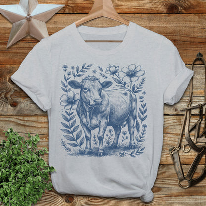 Botanical Cow Illustration Softstyle Tee