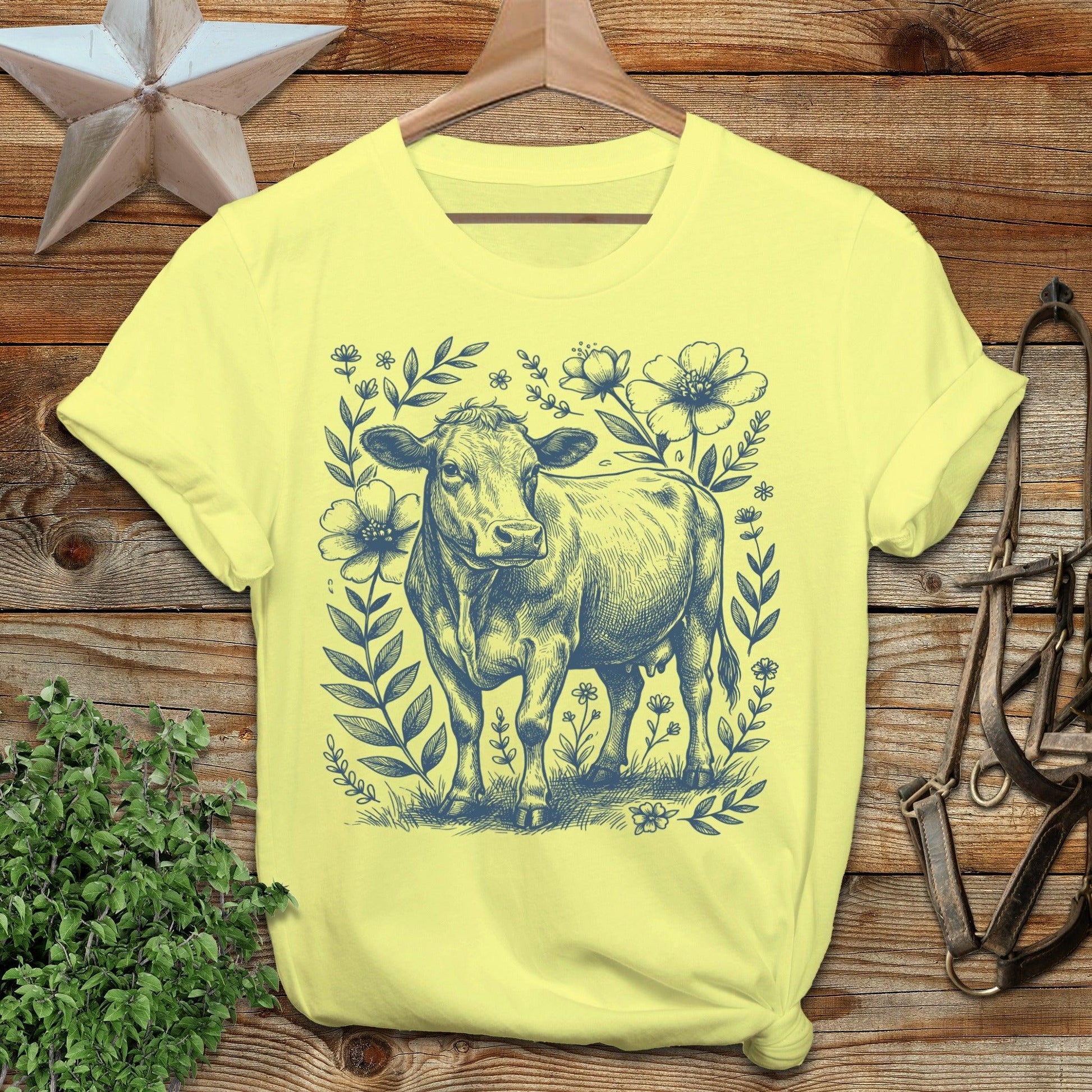 Botanical Cow Illustration Softstyle Tee
