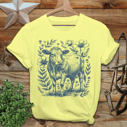Botanical Cow Illustration Softstyle Tee