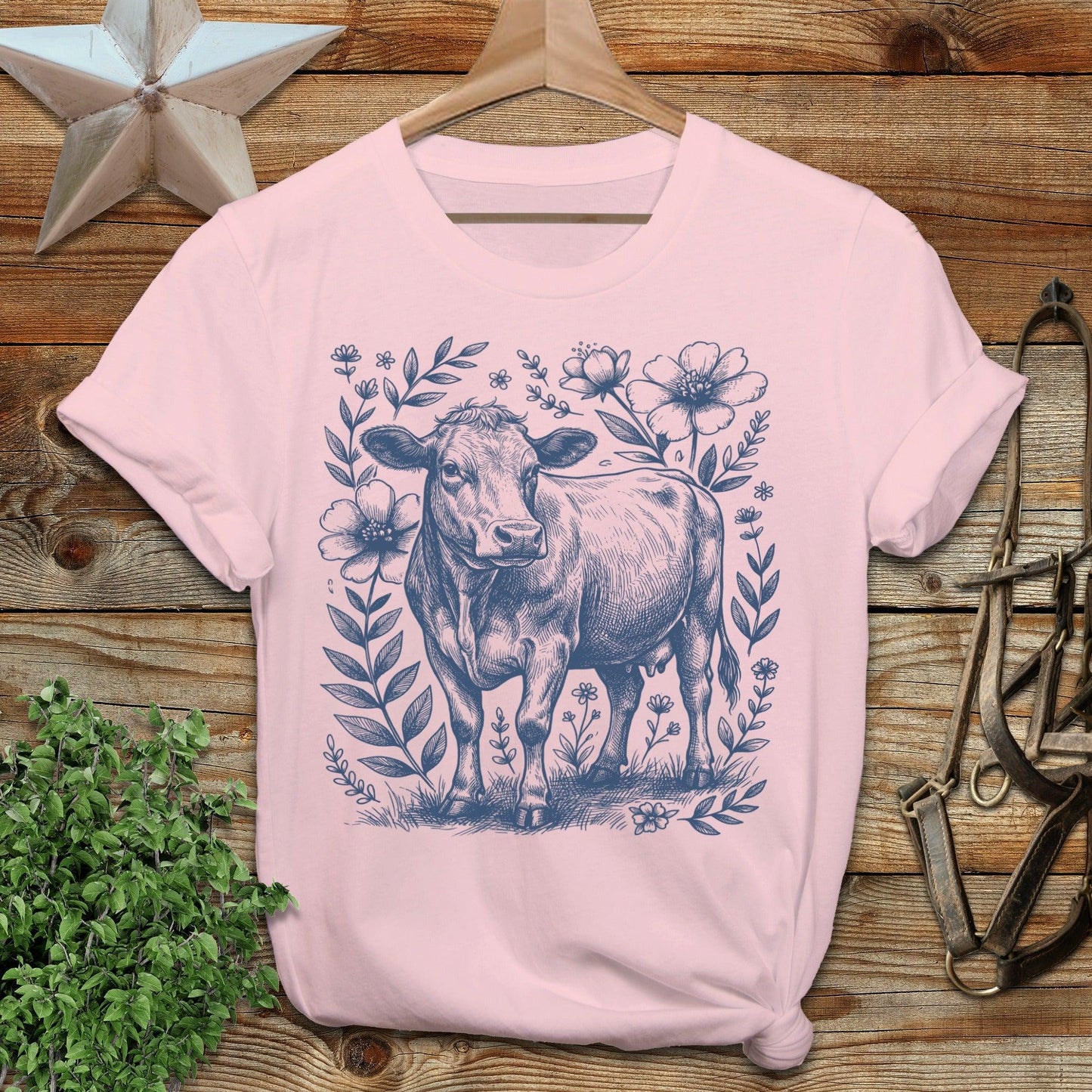 Botanical Cow Illustration Softstyle Tee