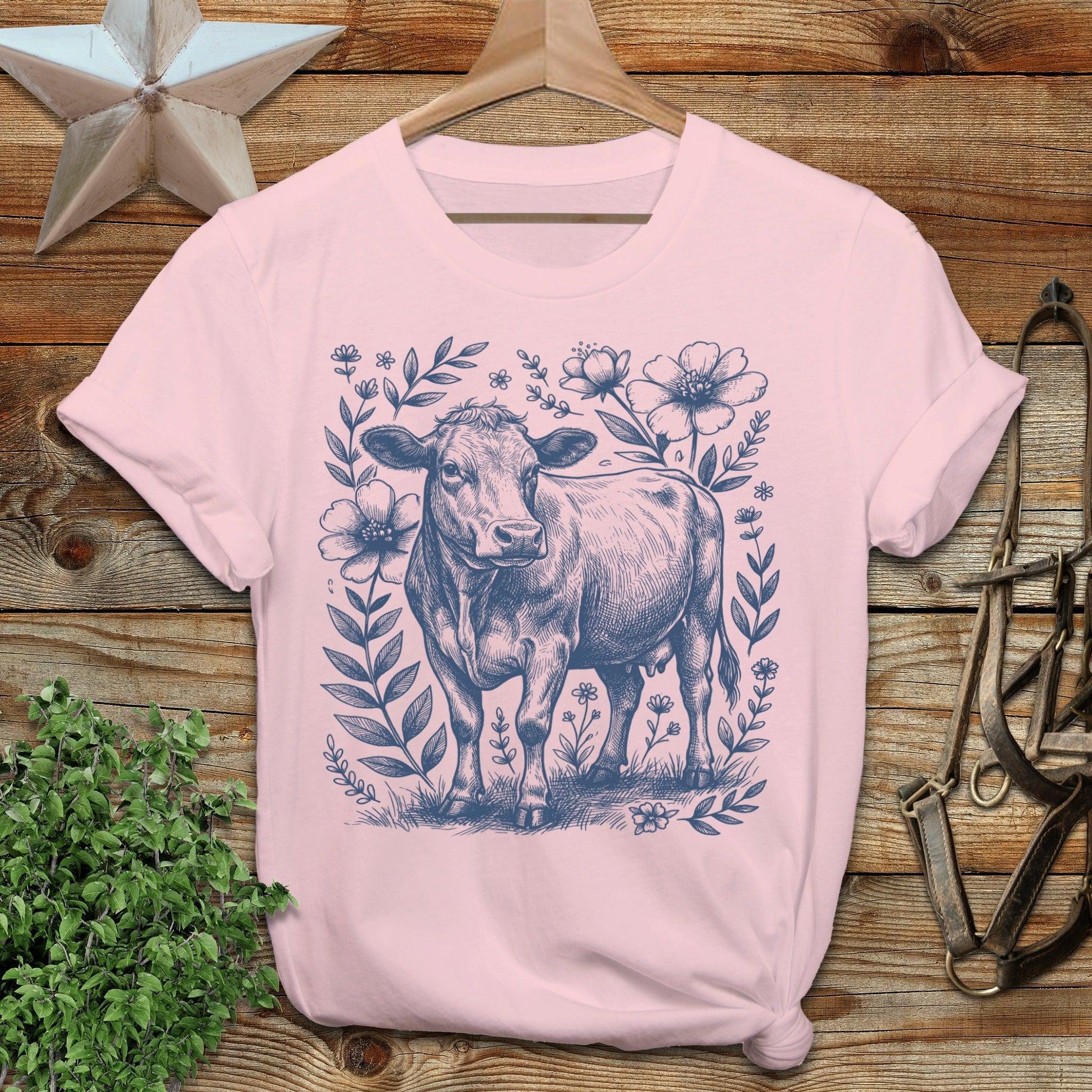 Botanical Cow Illustration Softstyle Tee
