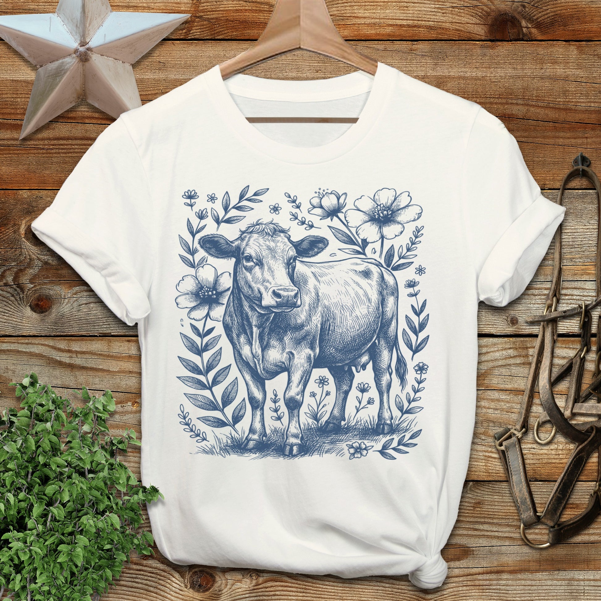 Botanical Cow Illustration Softstyle Tee