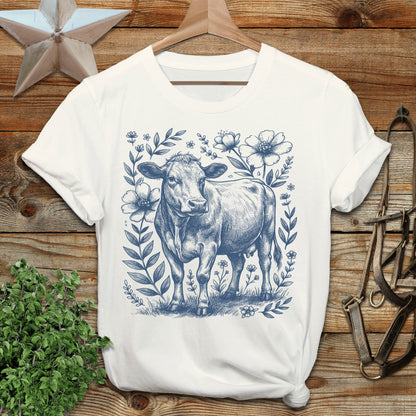 Botanical Cow Illustration Softstyle Tee