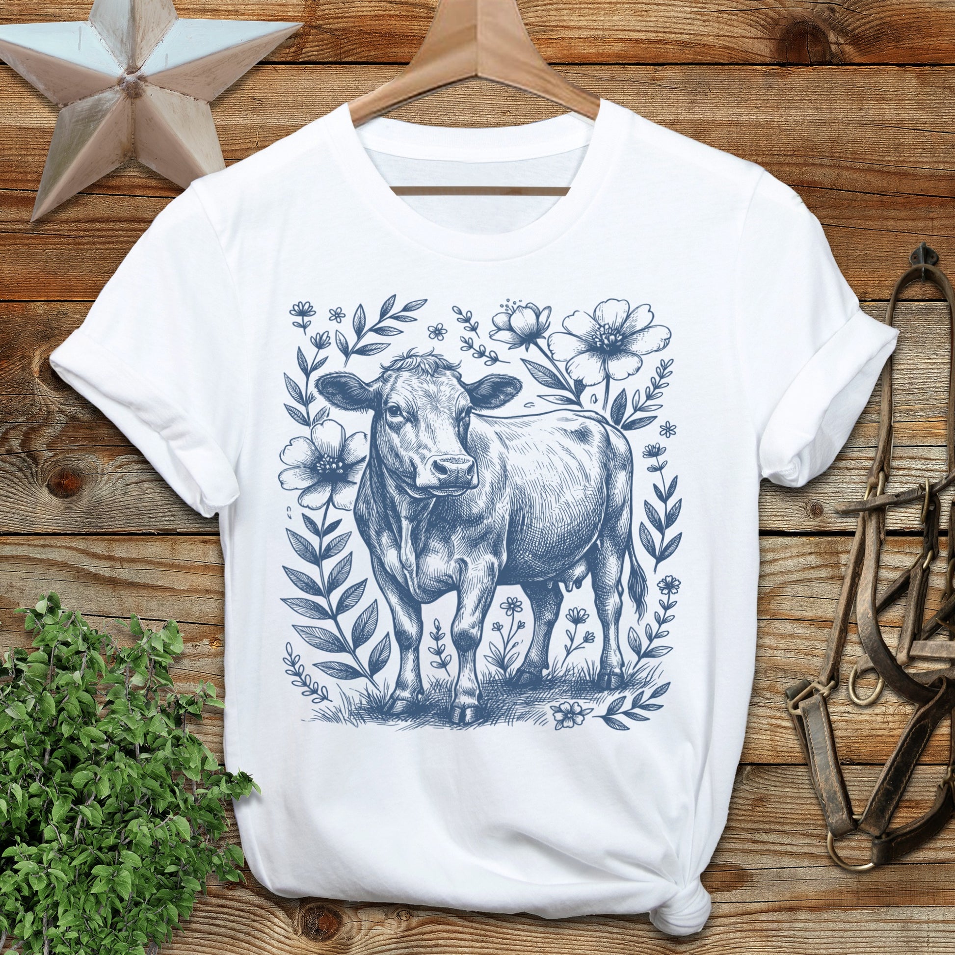 Botanical Cow Illustration Softstyle Tee