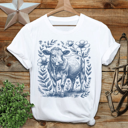 Botanical Cow Illustration Softstyle Tee