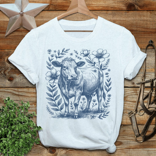 Botanical Cow Illustration Softstyle Tee