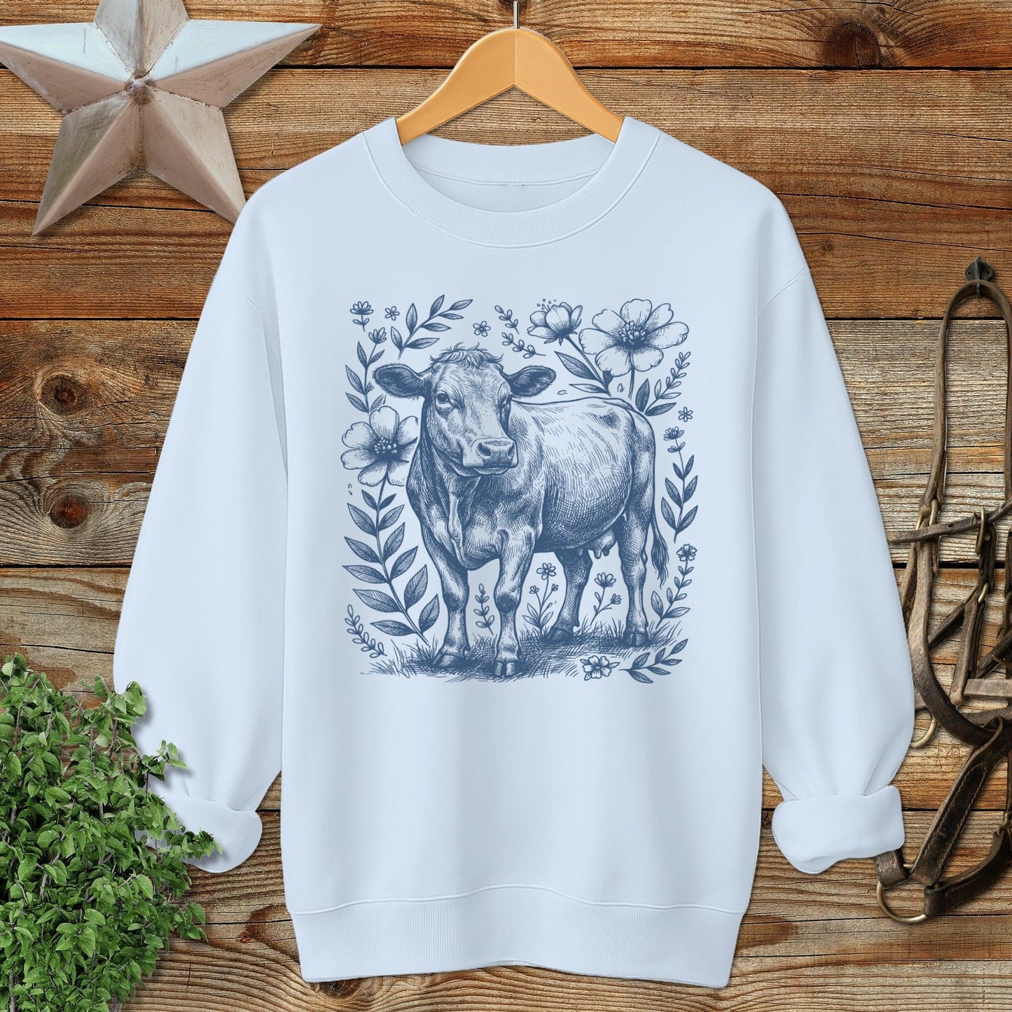 Botanical Cow Illustration Sweatshirt