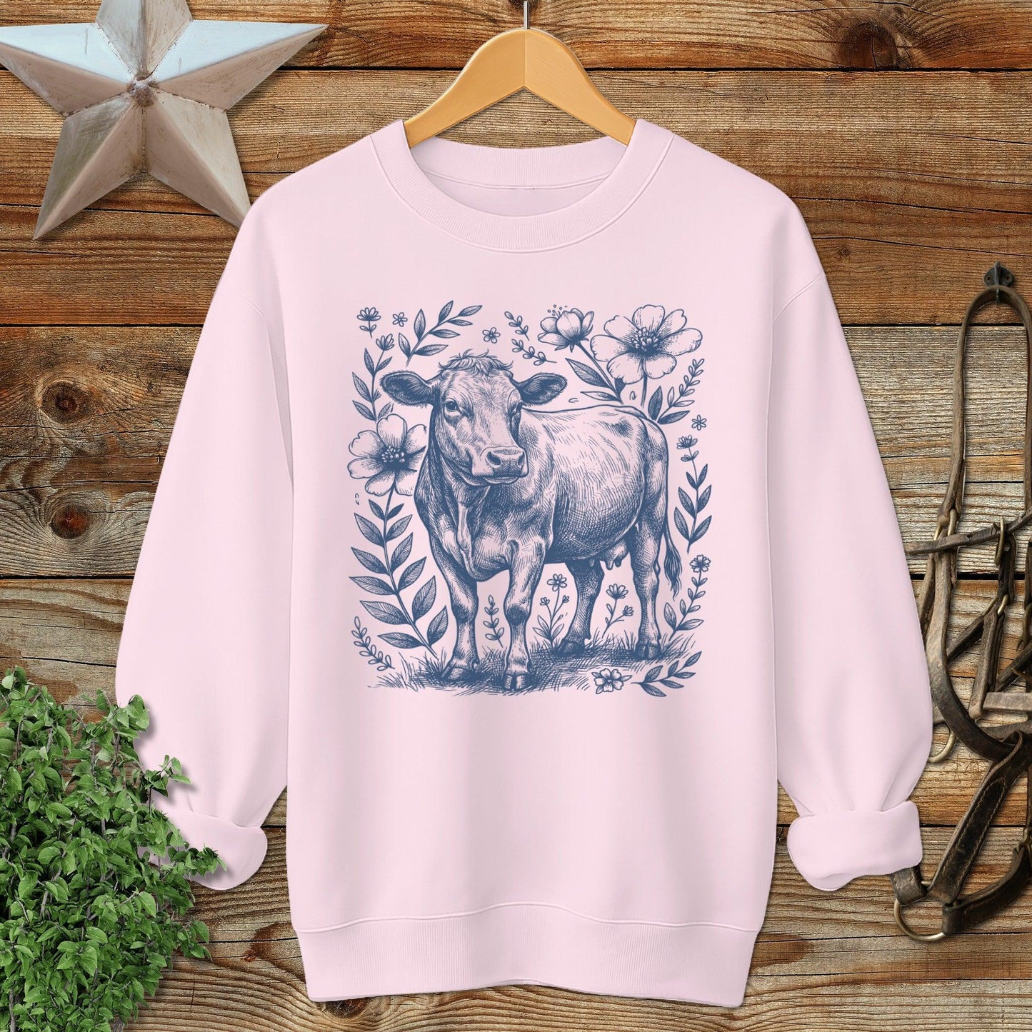Botanical Cow Illustration Sweatshirt