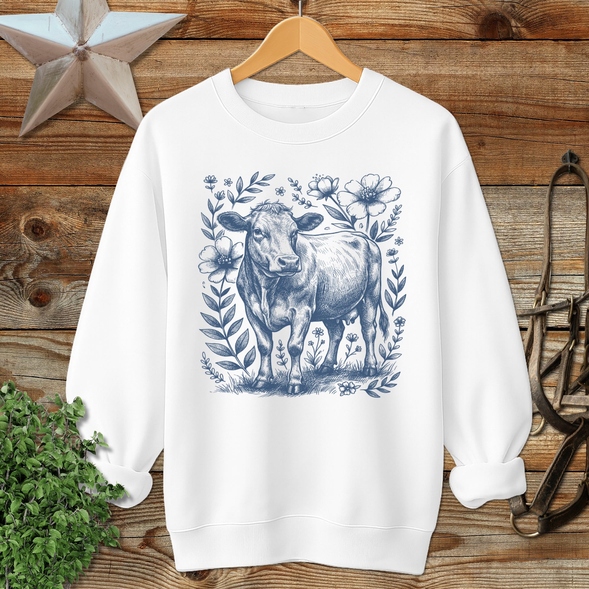 Botanical Cow Illustration Sweatshirt