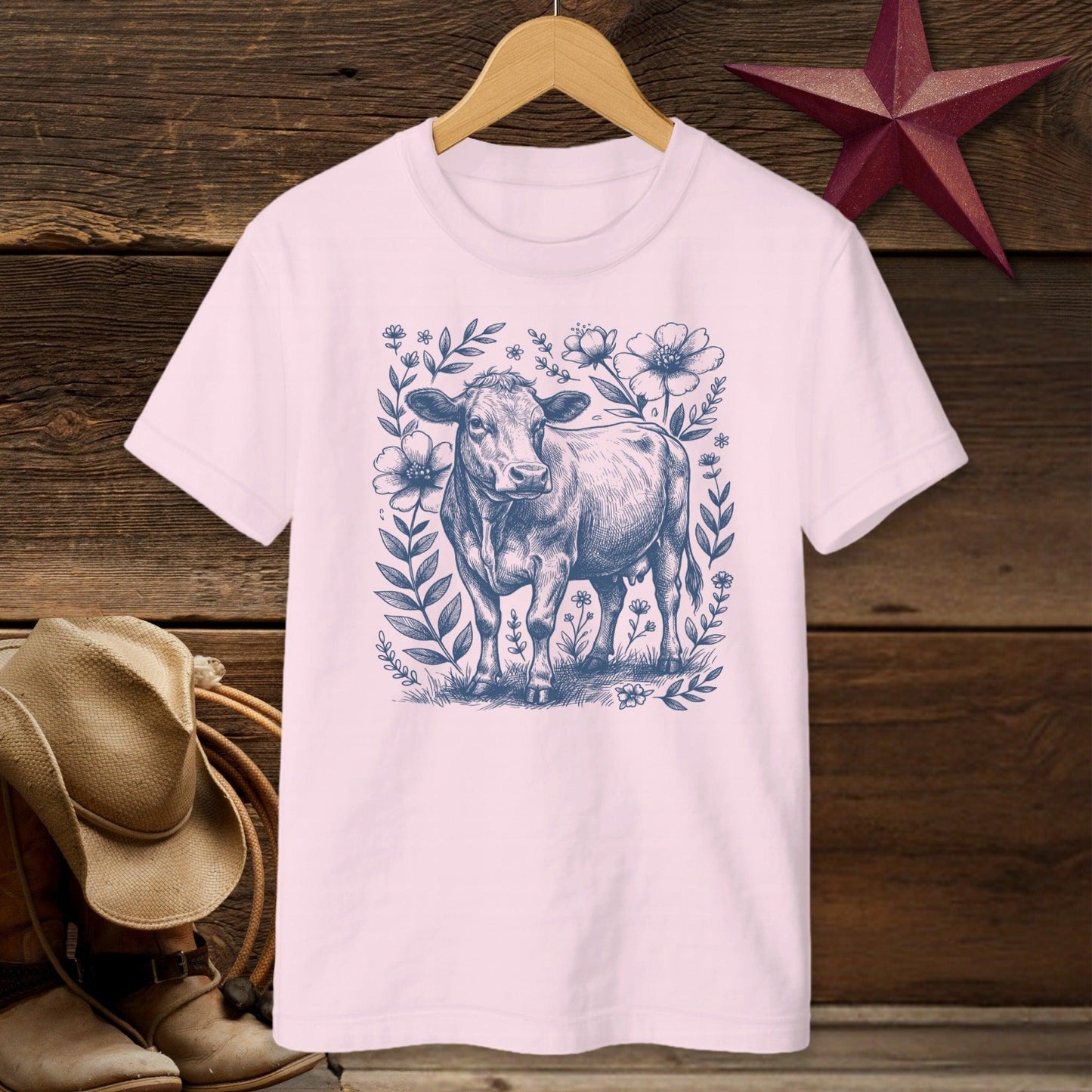 Botanical Cow Illustration T-shirt (Youth)