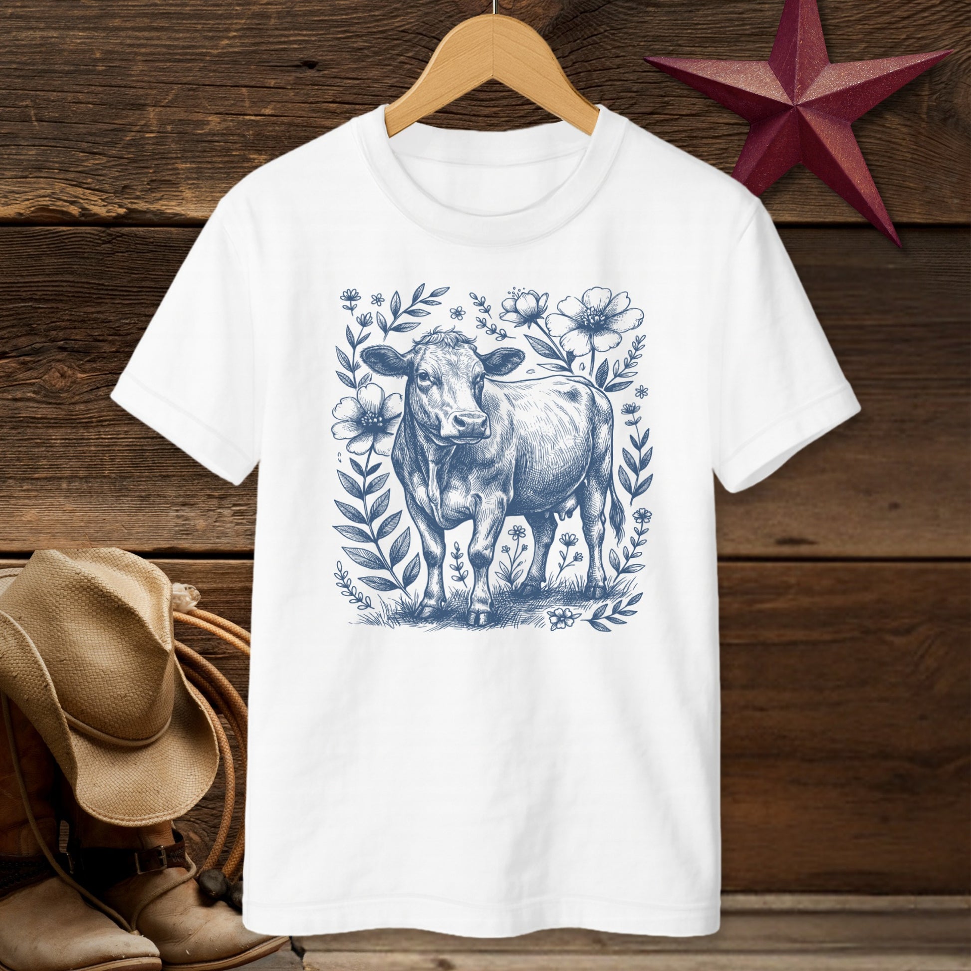 Botanical Cow Illustration T-Shirt (Youth)