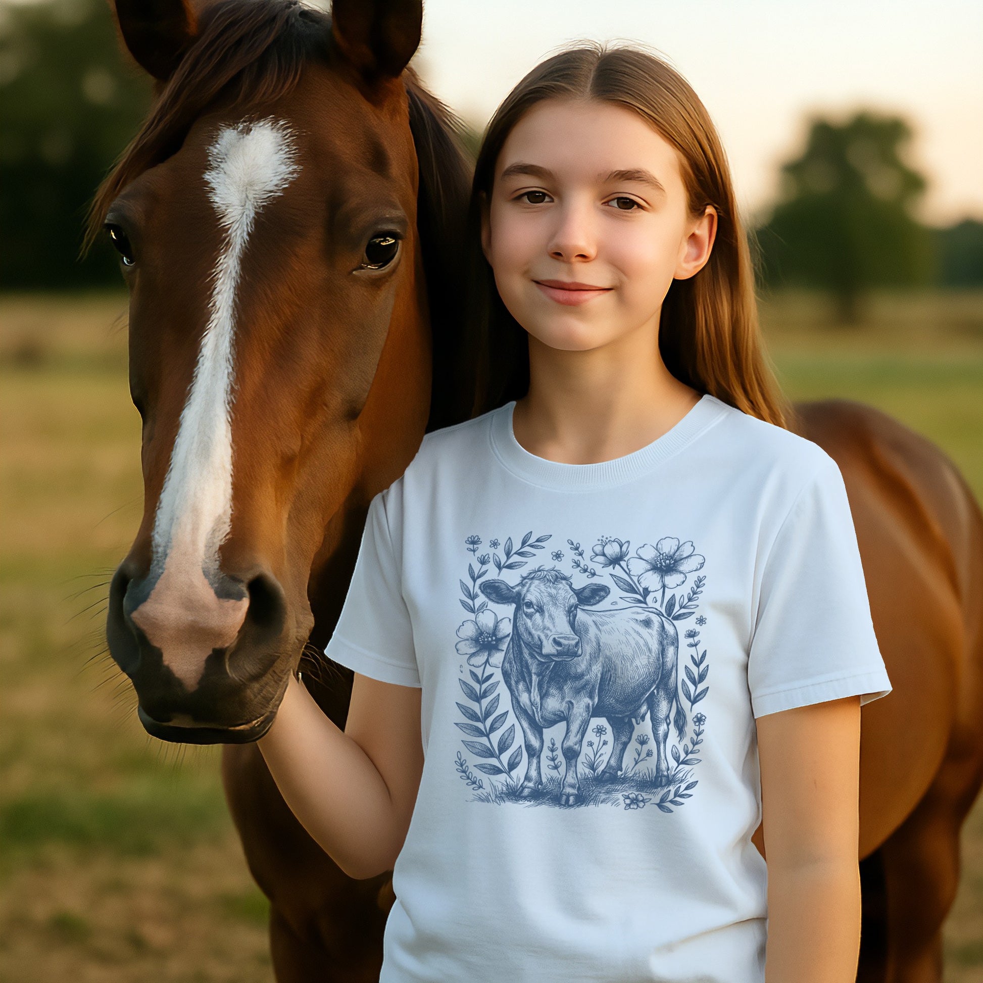 Botanical Cow Illustration T-shirt (Youth)
