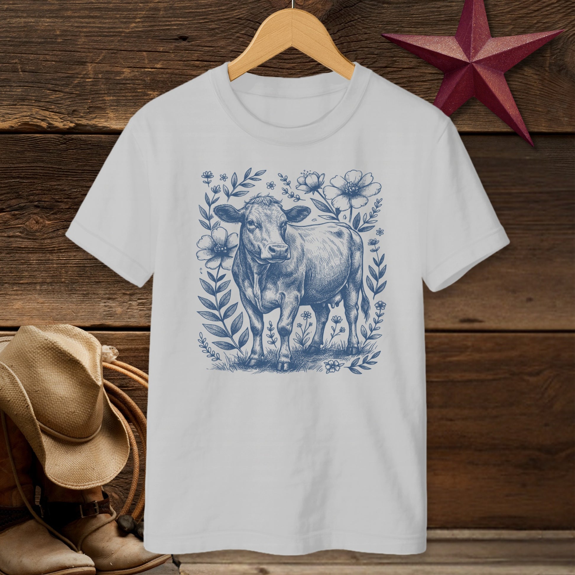 Botanical Cow Illustration T-Shirt (Youth)