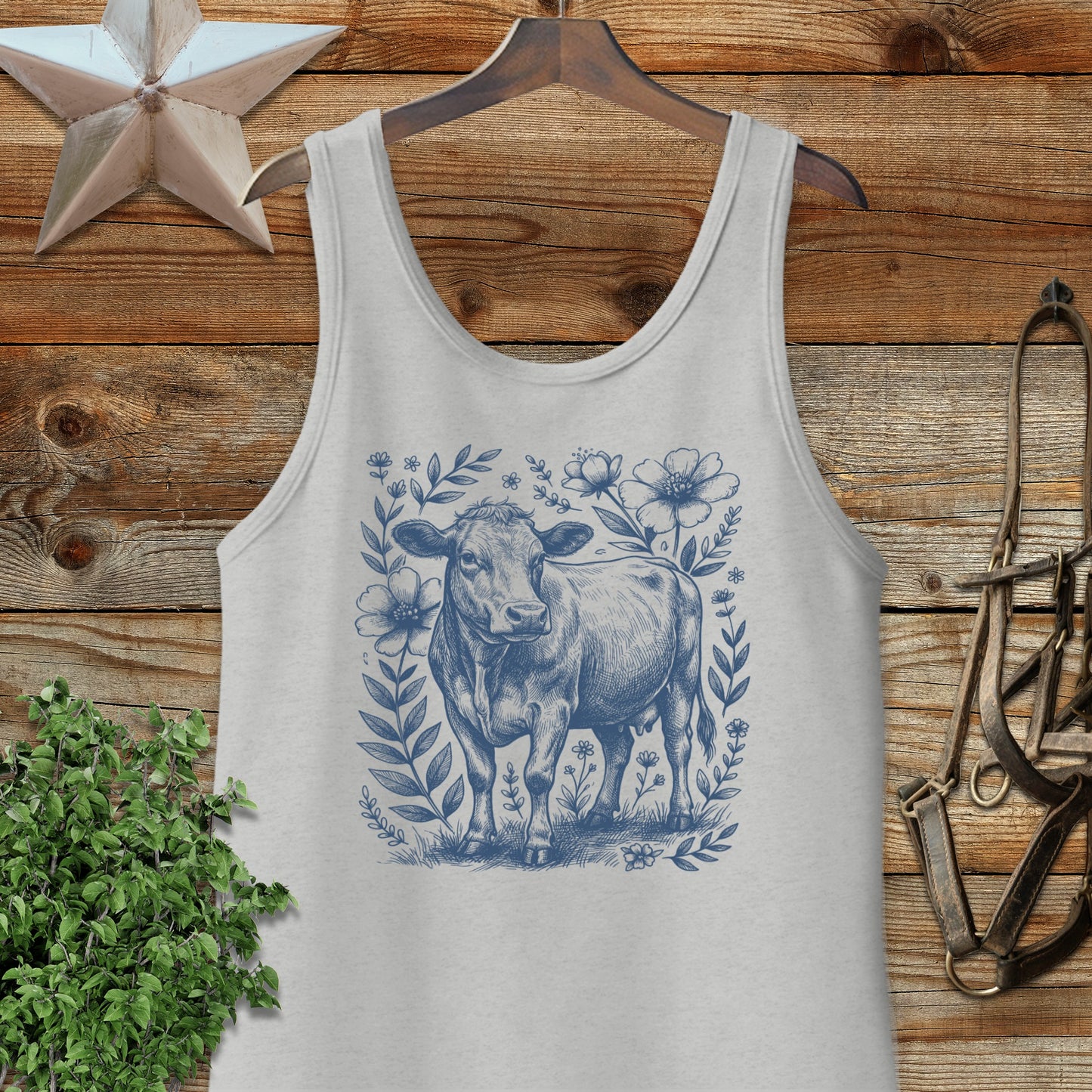 Botanical Cow Illustration Tank Top