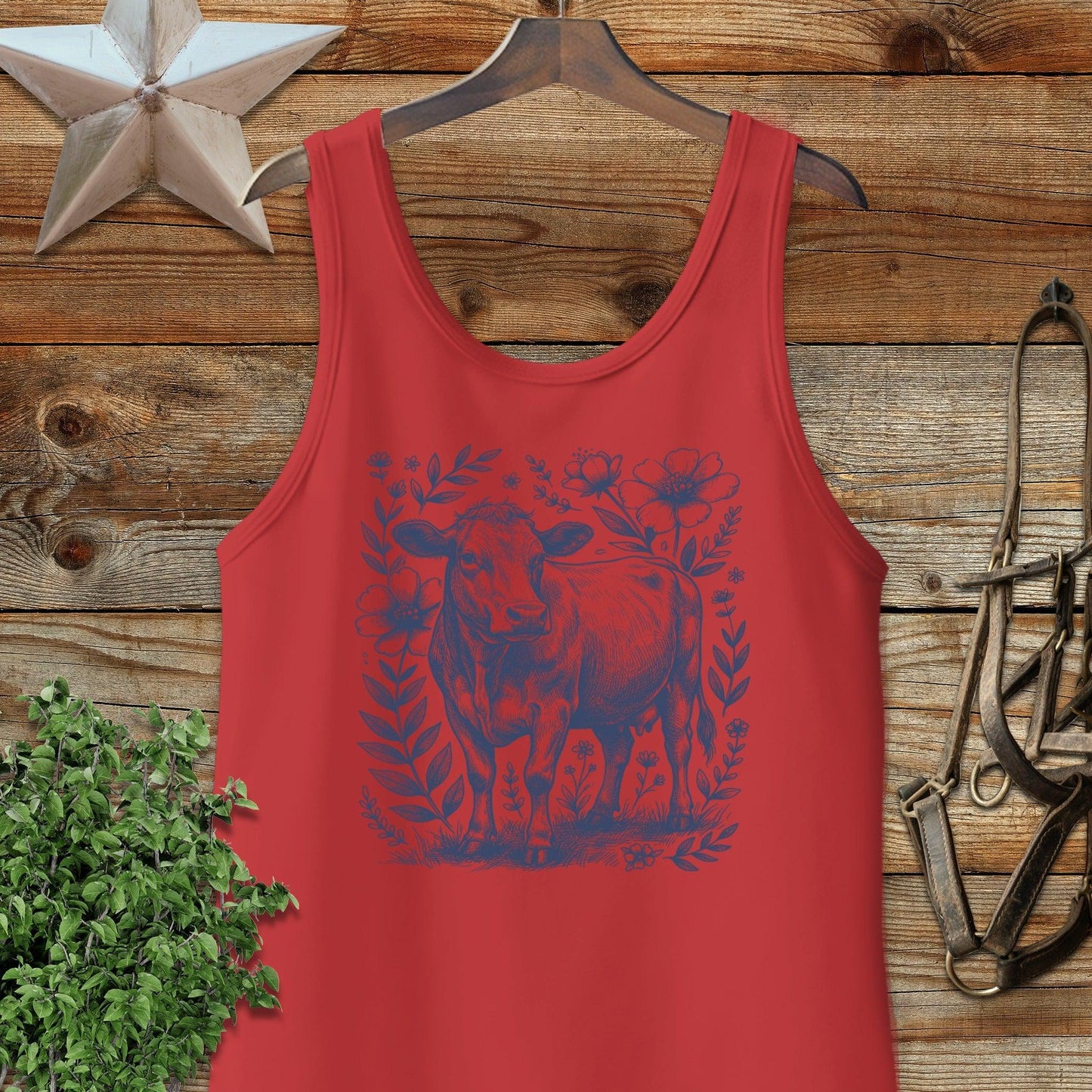 Botanical Cow Illustration Tank Top