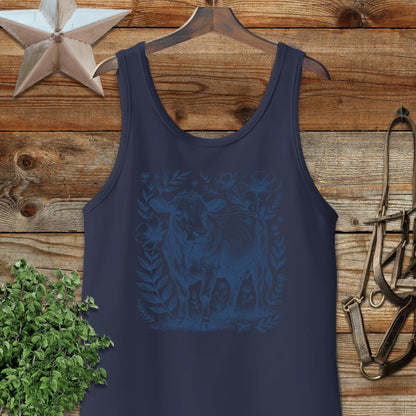 Botanical Cow Illustration Tank Top