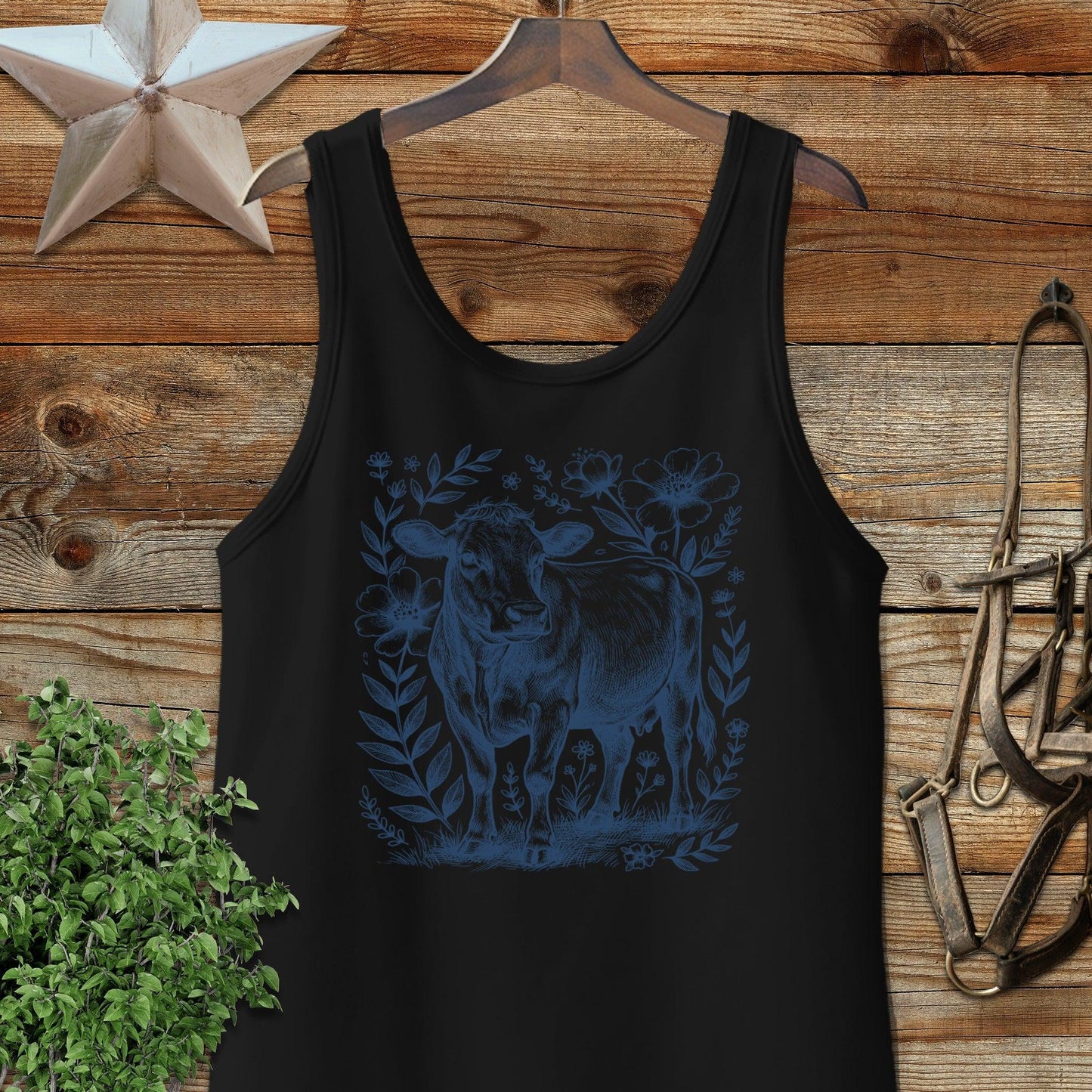 Botanical Cow Illustration Tank Top