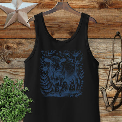 Botanical Cow Illustration Tank Top