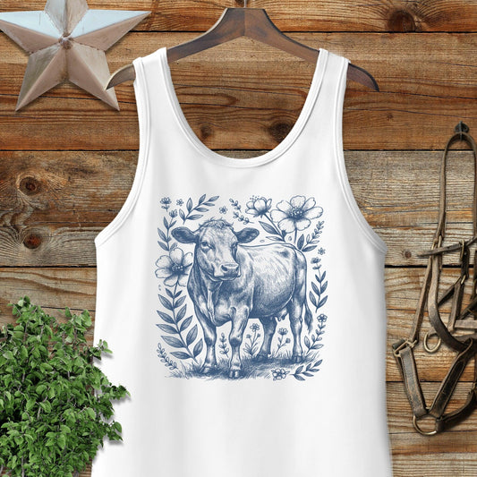 Botanical Cow Illustration Tank Top