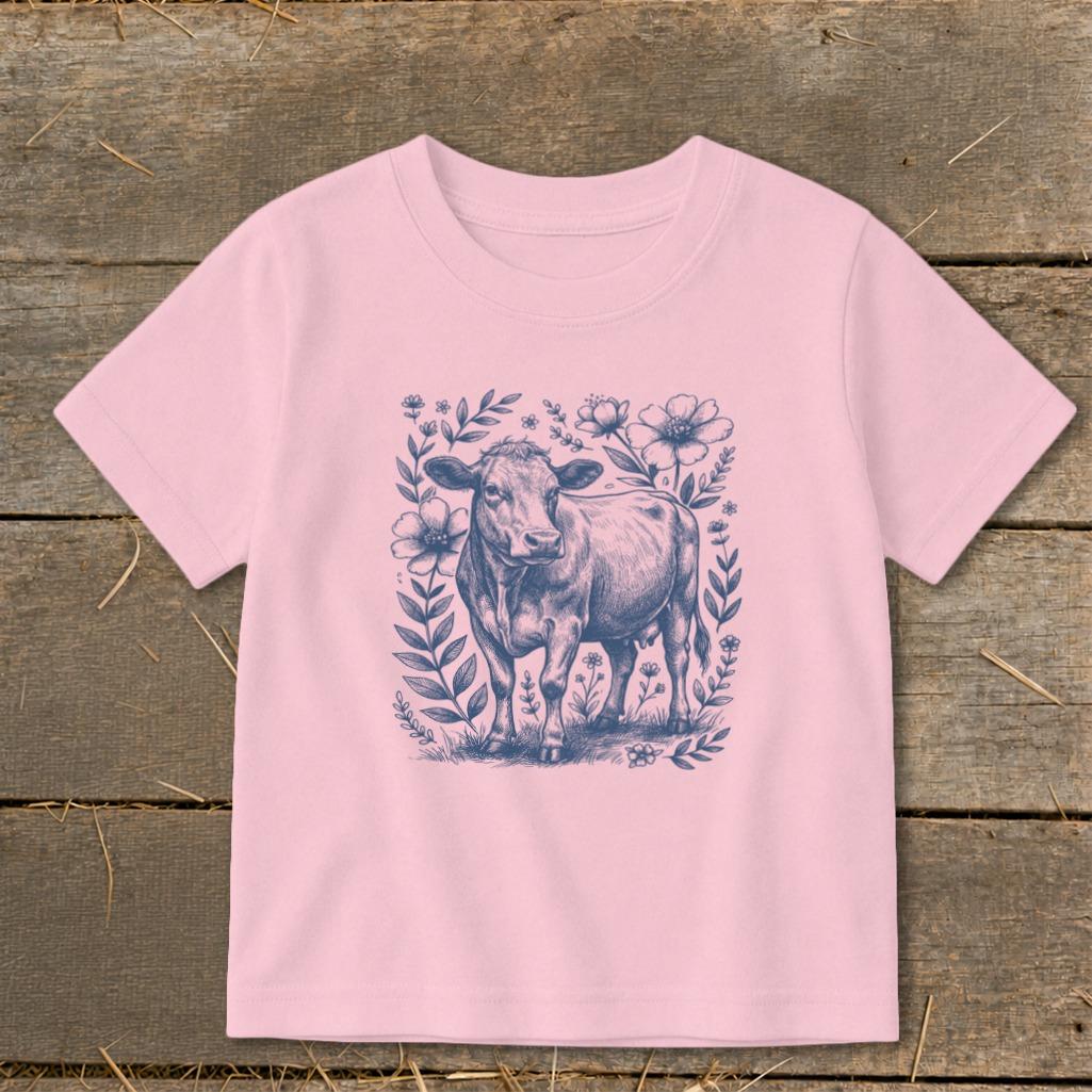 Botanical Cow Illustration Toddler Tee