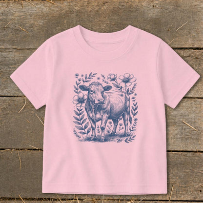Botanical Cow Illustration Toddler Tee