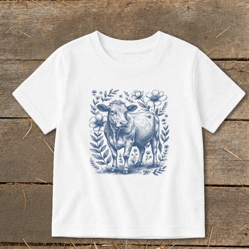 Botanical Cow Illustration Toddler Tee