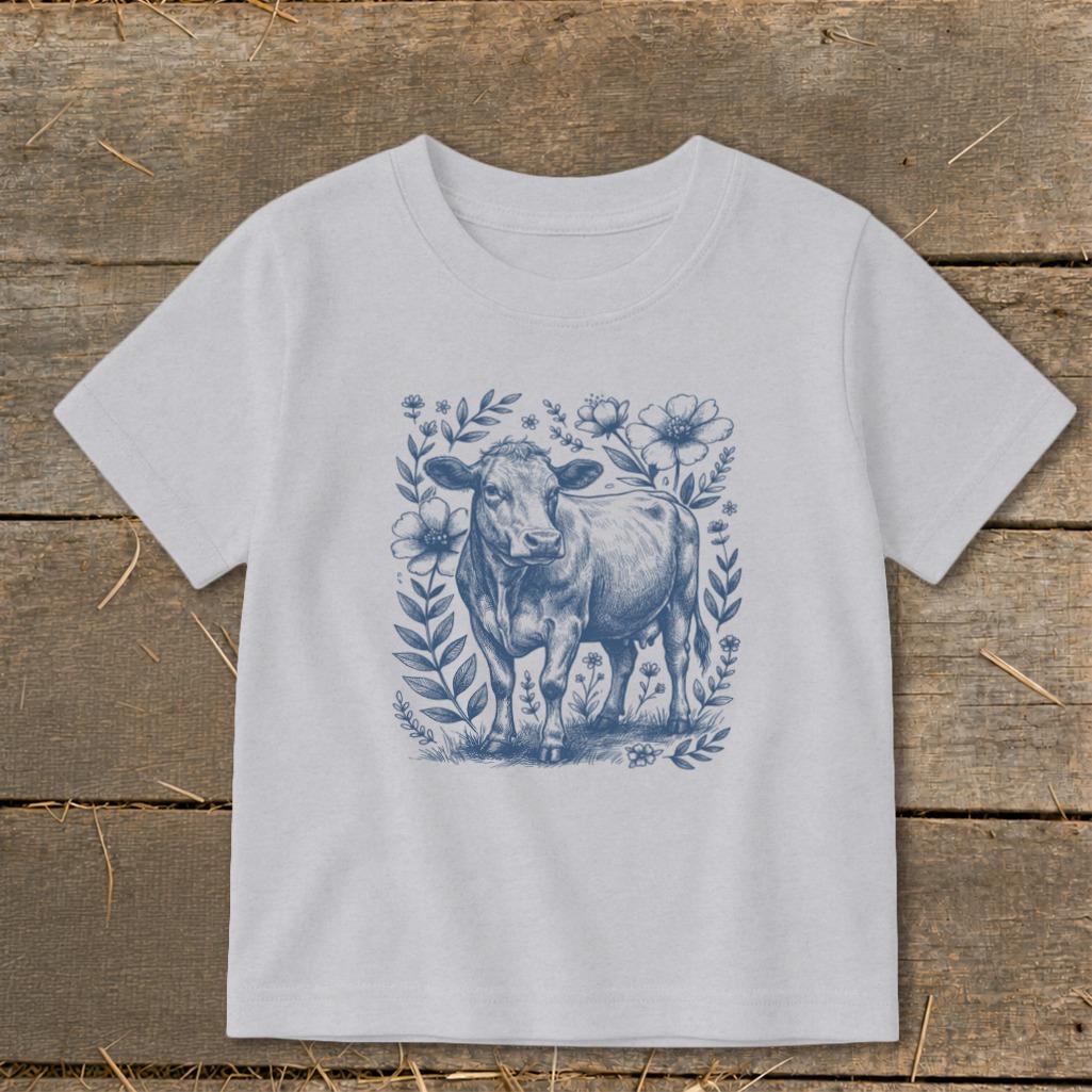 Botanical Cow Illustration Toddler Tee