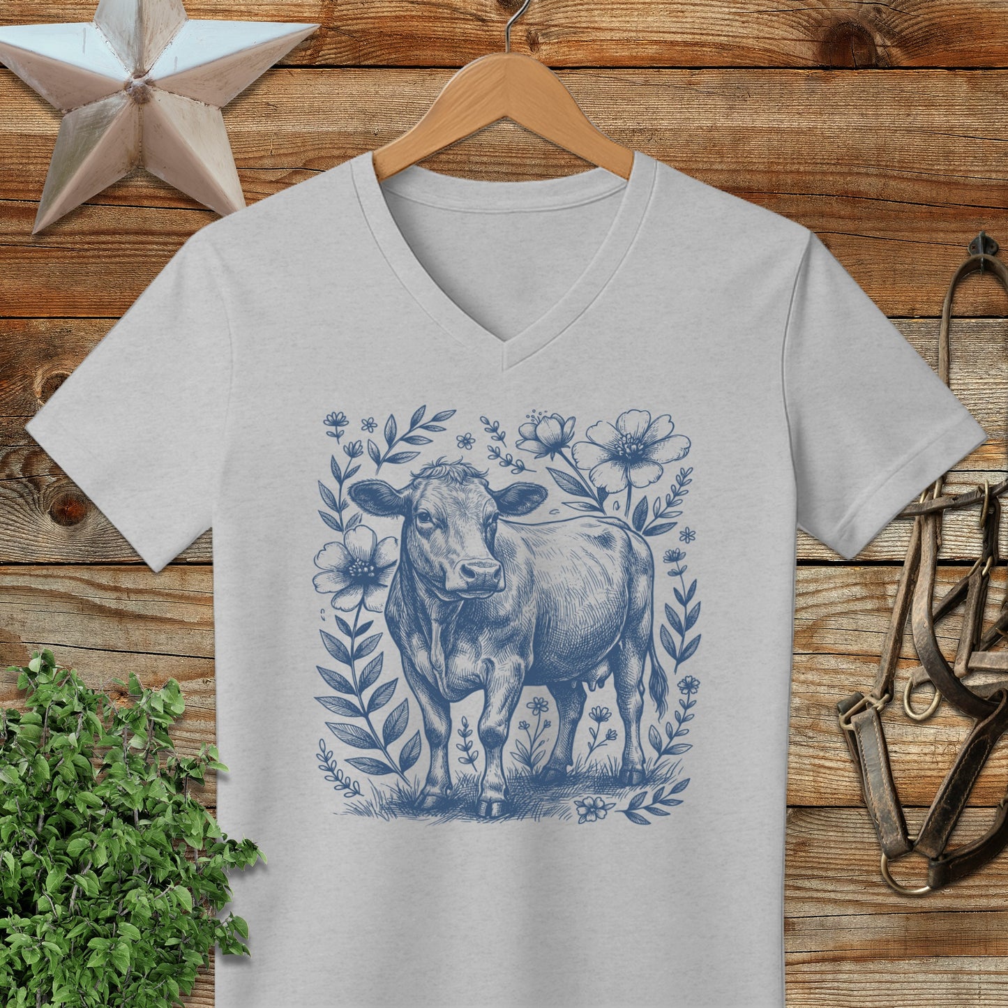 Botanical Cow Illustration V-neck