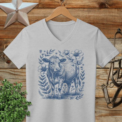 Botanical Cow Illustration V-neck