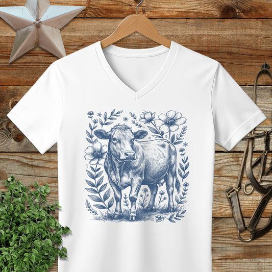 Botanical Cow Illustration V-neck