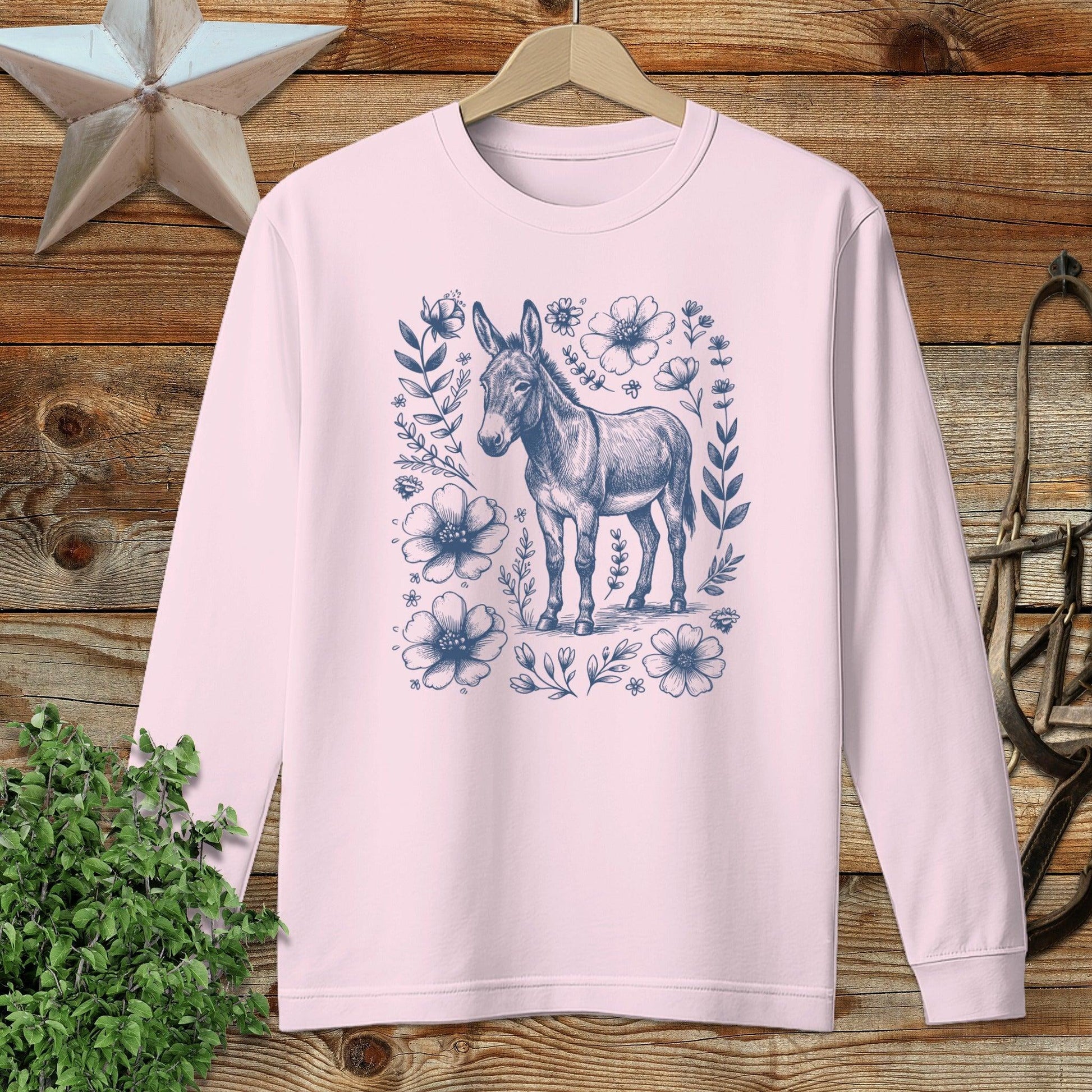 Botanical Donkey Illustration Long Sleeve Tee