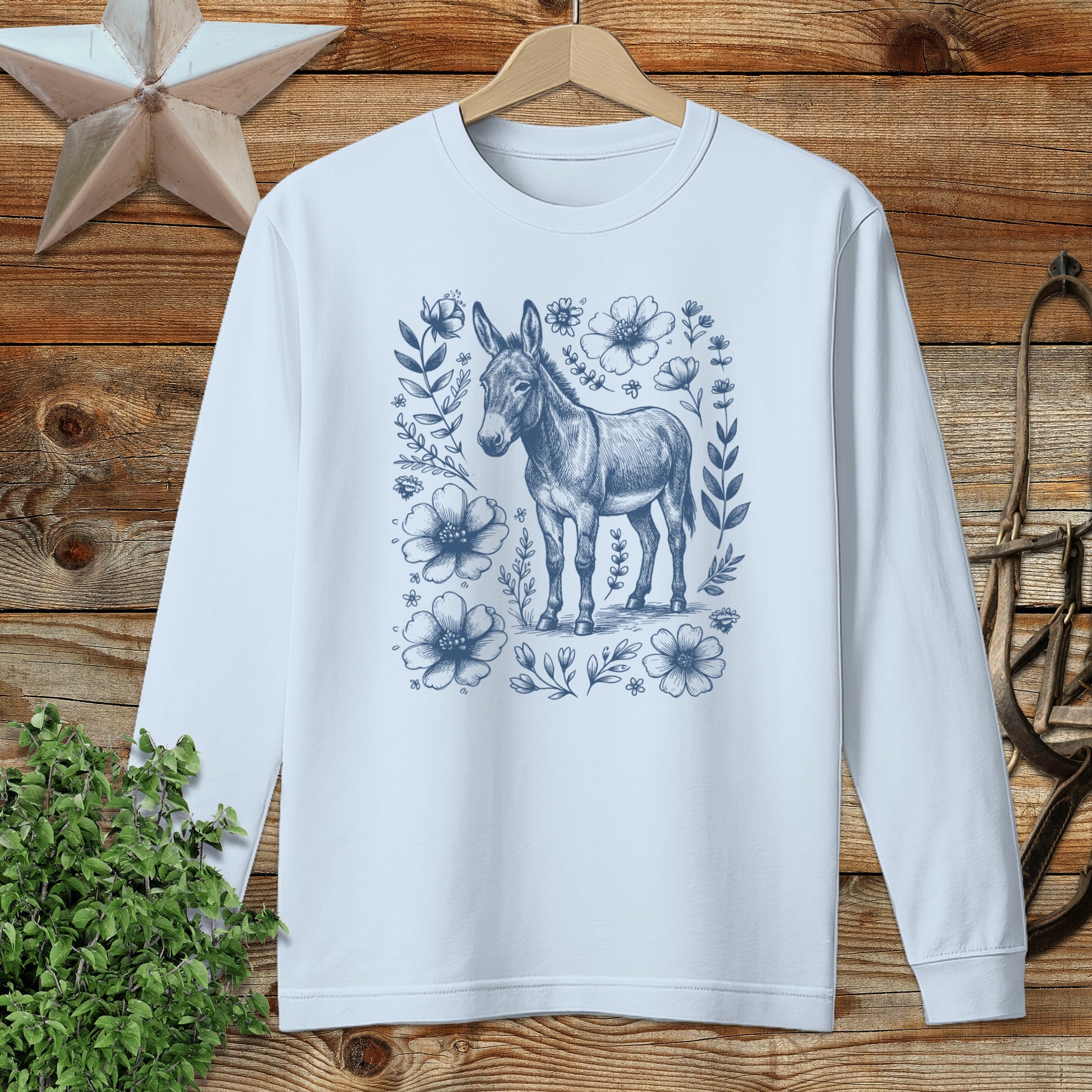 Botanical Donkey Illustration Long Sleeve Tee